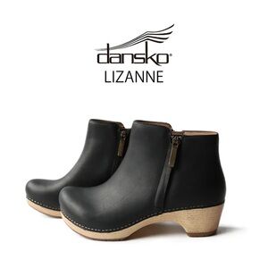Dansko Lizanne Side-Zip Heeled Booties, Leather, Black, Size EU 41